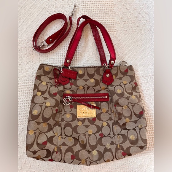 Coach Poppy Glam Shoulder Tote handbag, dustbag, 2 hangtags detachable strap EUC - Picture 6 of 17